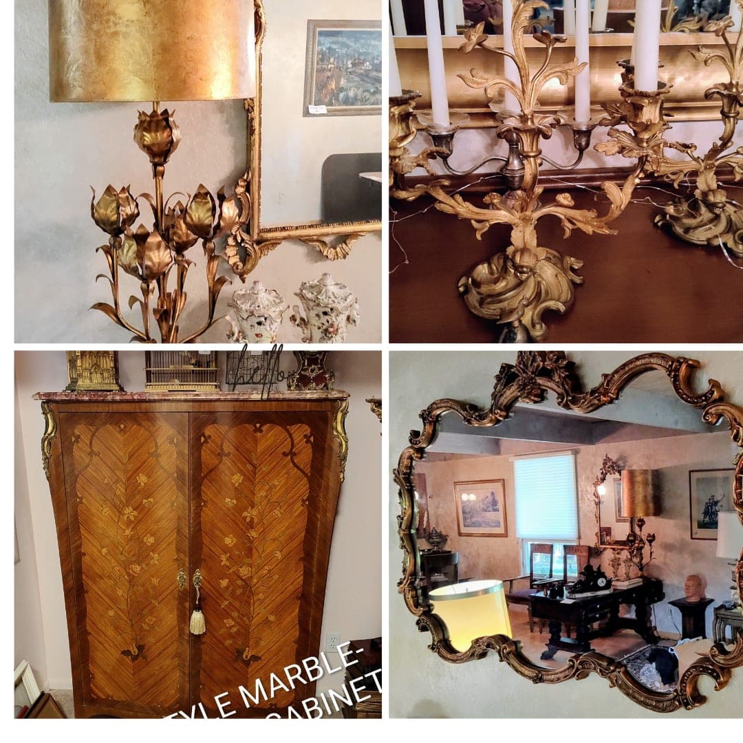 Fine estate sale antiques French clocks Italian chandeliers German trees